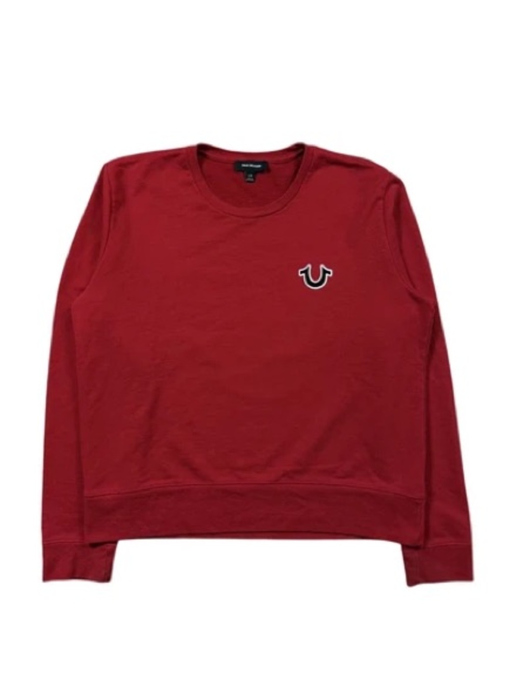 True Religion Red Crewneck Sweatshirt with Black Horseshoe Logo